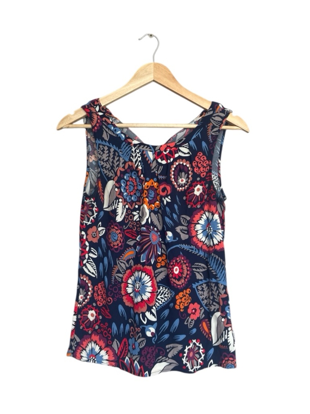 Boden Navy Blue Floral Pleated Sleeveless Blouse